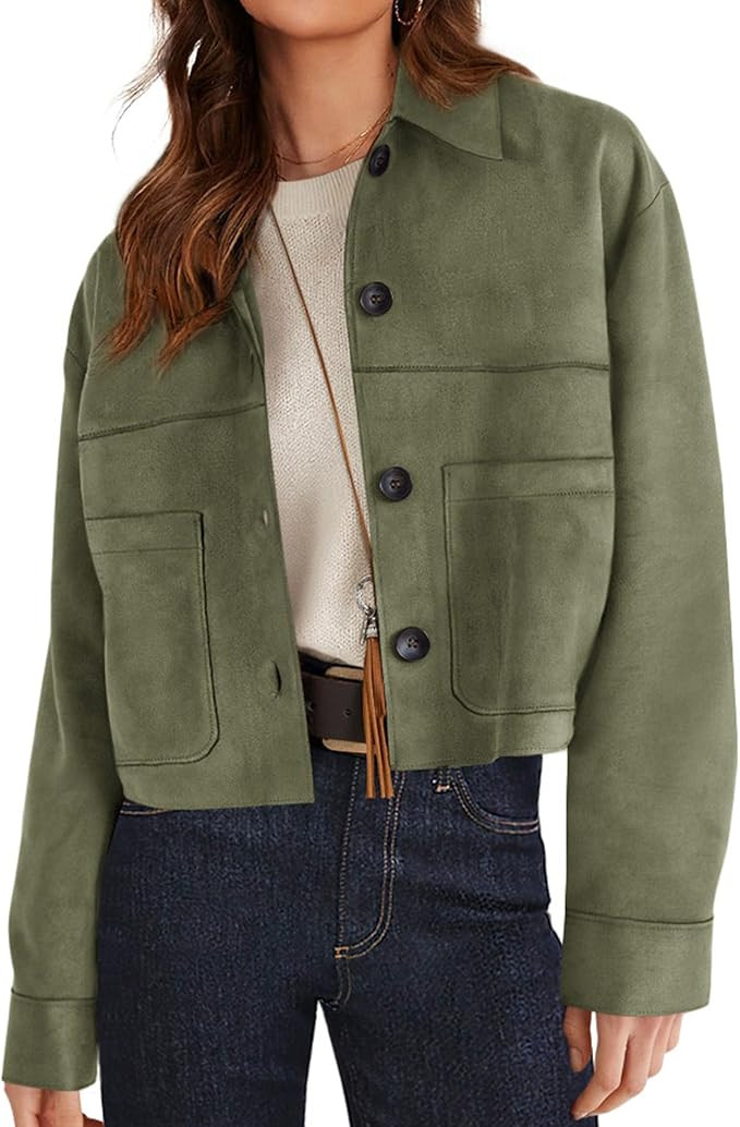PRETTYGARDEN Women's Faux Suede Lightweight Cropped Jacket | Amazon (US)