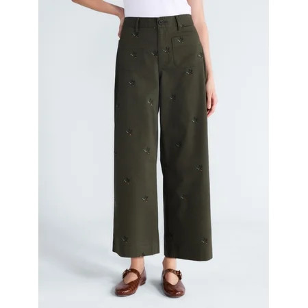 Free Assembly Women's The Larchmont Embroidered Cropped Patch Pocket Pants, 26" Inseam, Sizes XS-4X | Walmart (US)