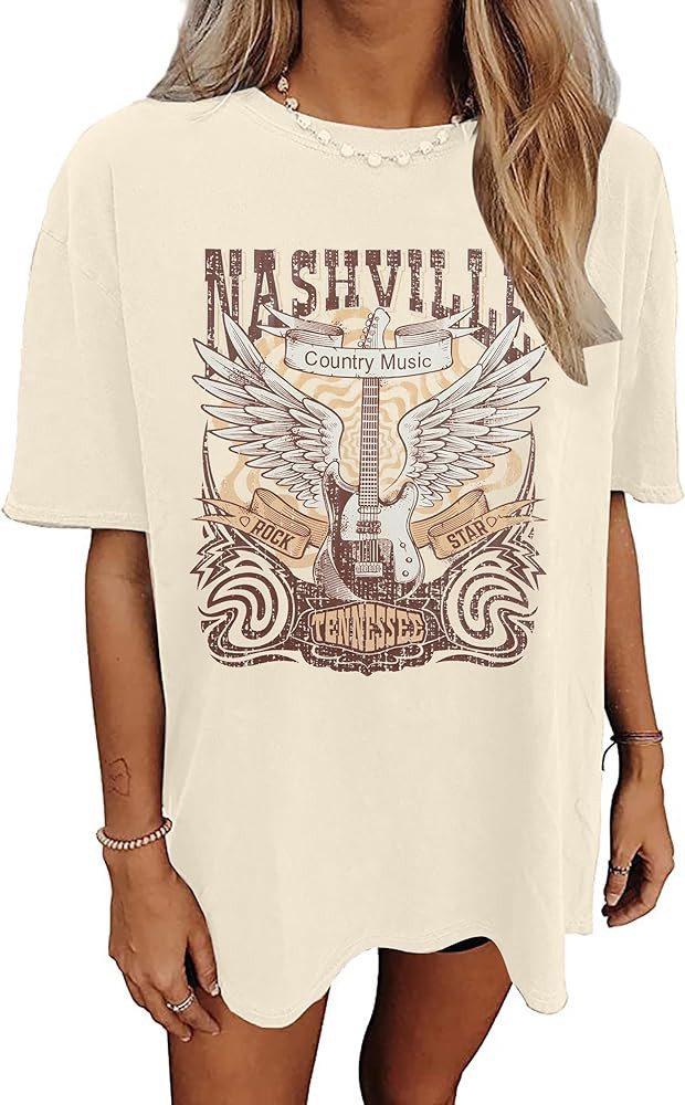 KIMSOONG Nashville Tshirt for Women Country Concert Shirts Vintage Graphic Tee Band Tees Oversize... | Amazon (CA)