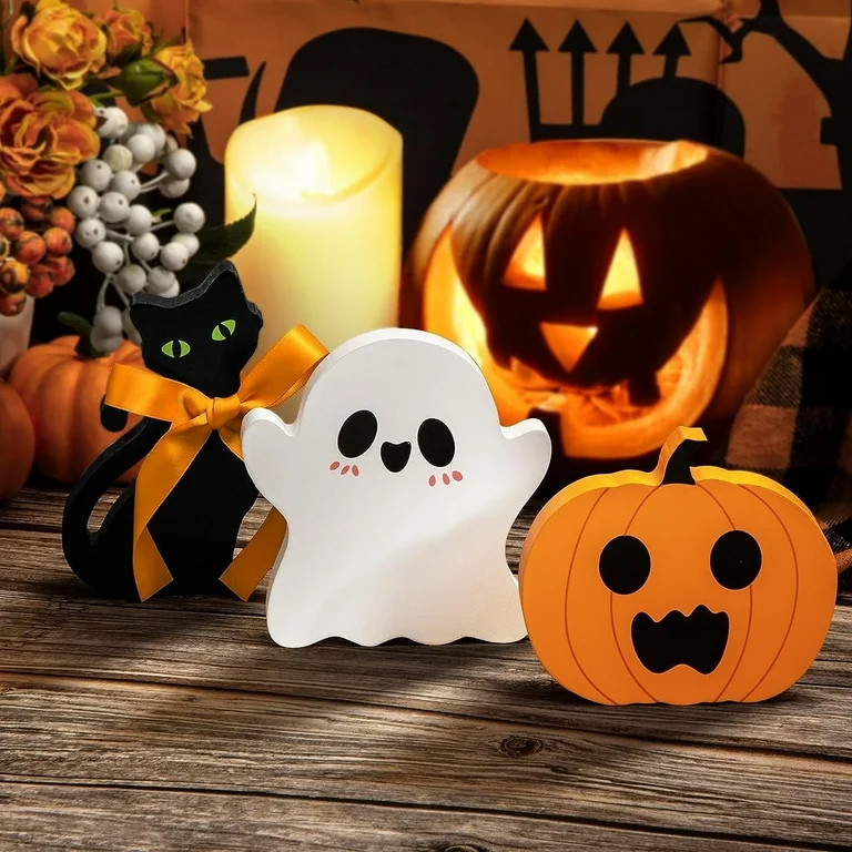 Halloween Decorations Indoor Halloween Tiered Tray Decorations Cute Ghost Wooden Decor Halloween ... | Walmart (US)