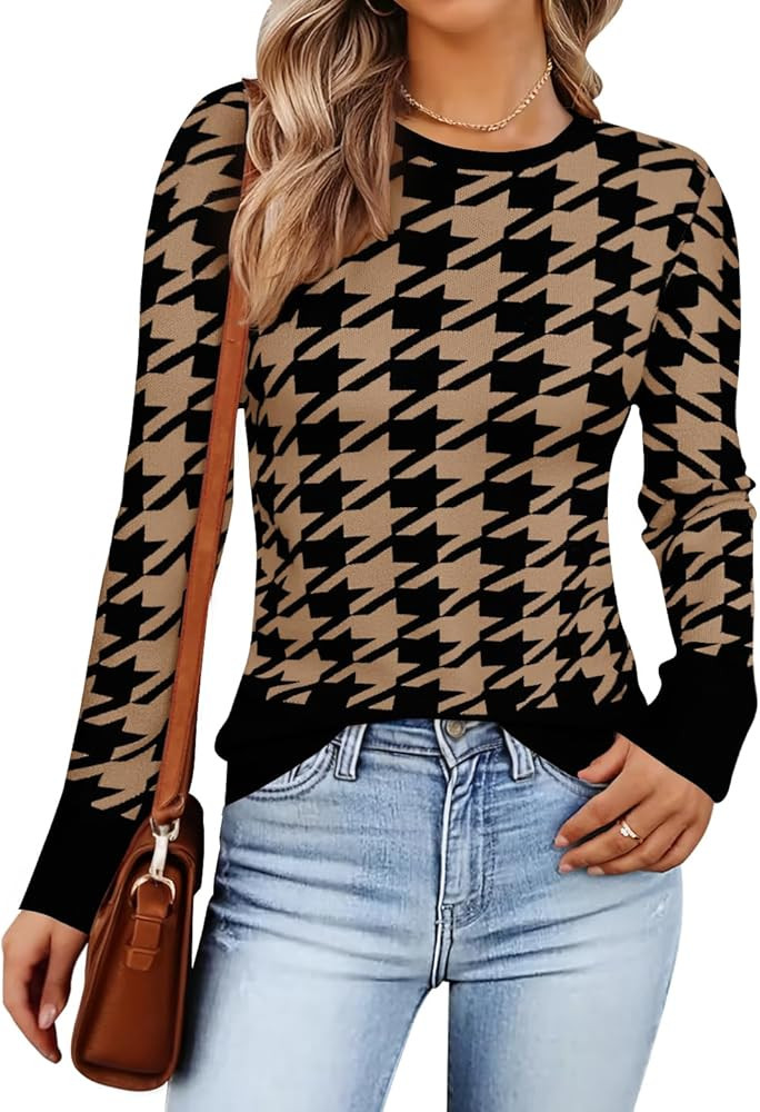 ZESICA Womens Fall Sweaters Long Sleeve Crewneck Color Block Knit Slim Fitted Pullover Tops | Amazon (US)