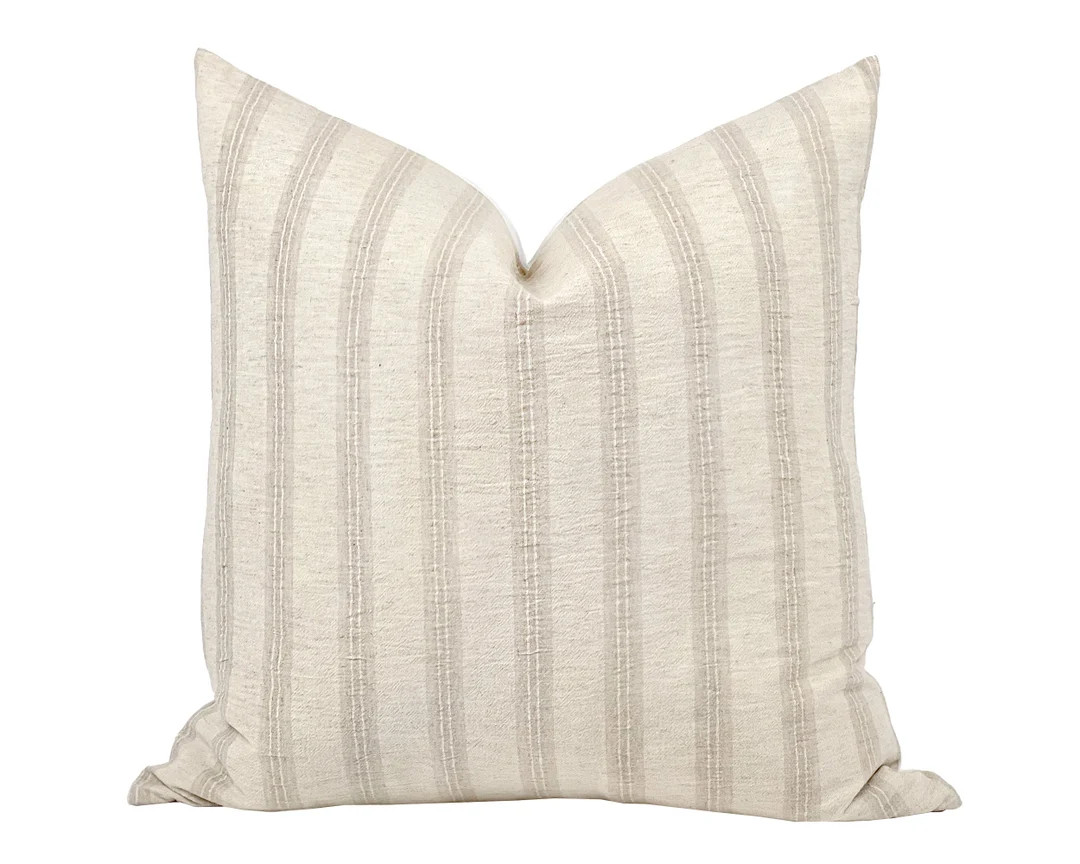 FINN Cream and Tan Stripe Pillow Cover, Hmong Pillow, Farmhouse Pillow, Cream Stripe Pillow, Neut... | Etsy (CAD)