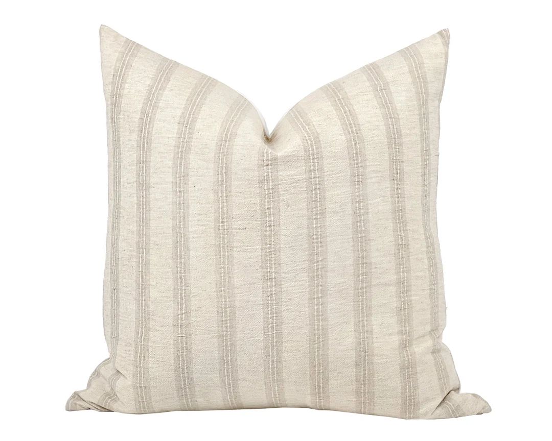 FINN Cream and Tan Stripe Pillow Cover, Hmong Pillow, Farmhouse Pillow, Cream Stripe Pillow, Neut... | Etsy (CAD)