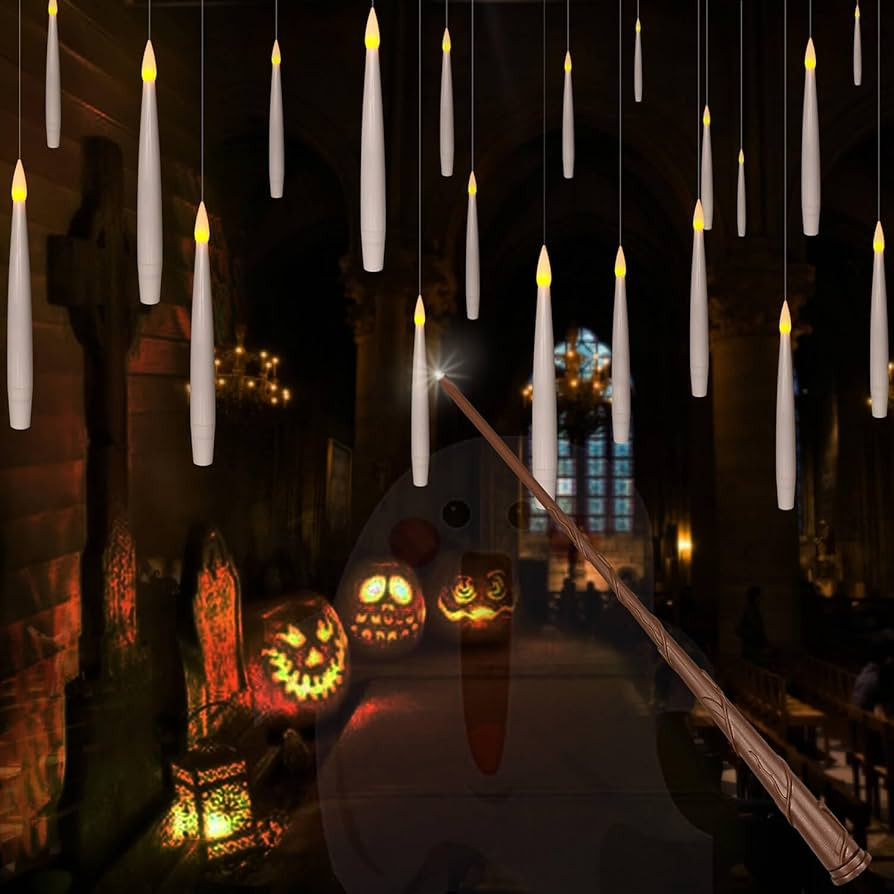 Leejec 20Pcs Flameless Taper Floating Candles with Wand, Halloween Decor | Amazon (US)