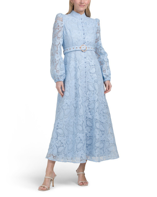 Long Sleeve Lace Maxi Dress With Belt | TJ Maxx