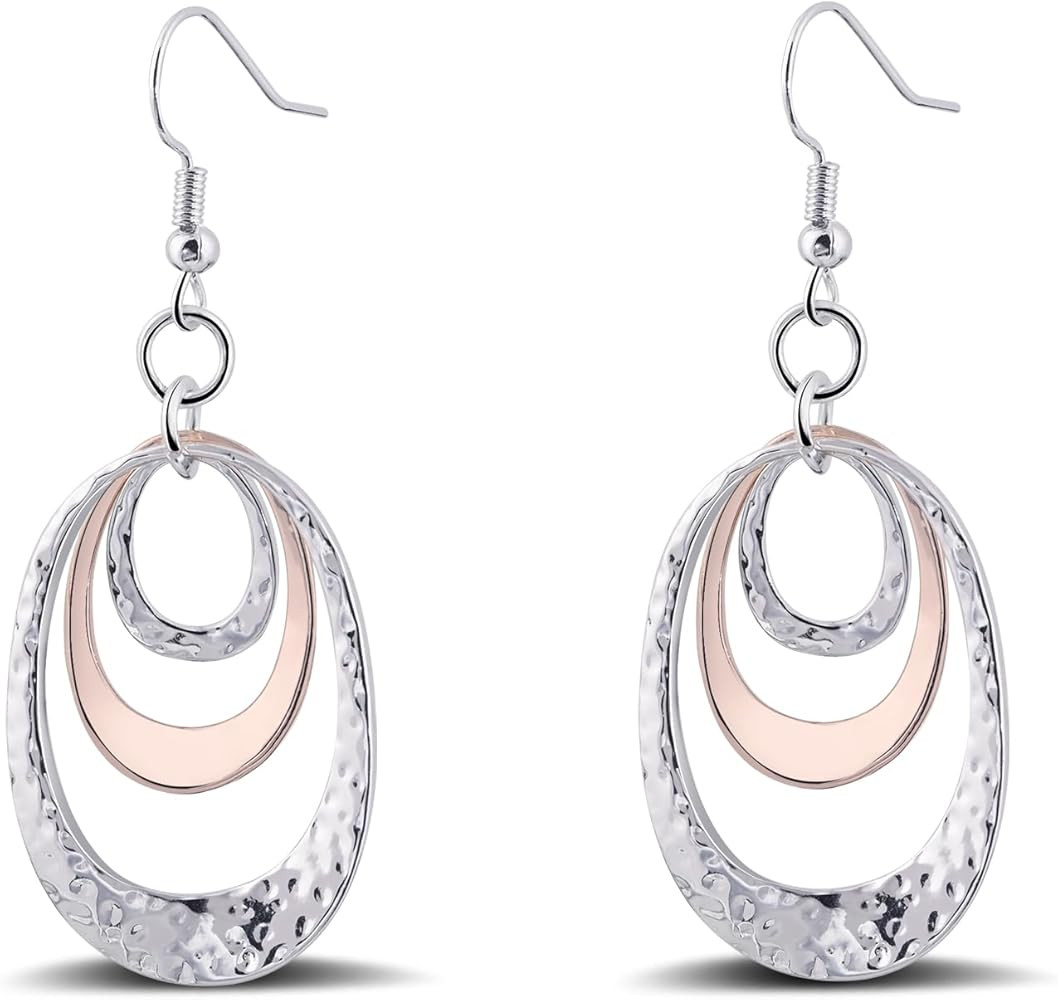 Boho Three Oval Drop Dangle Earrings Silver Earrings for Women Trendy Two Tone Bohemian Jewelry f... | Amazon (US)