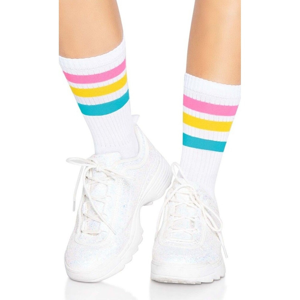 Leg Avenue Pride Striped Crew Socks, White / Soft Pastel Colors, One Size | Poshmark
