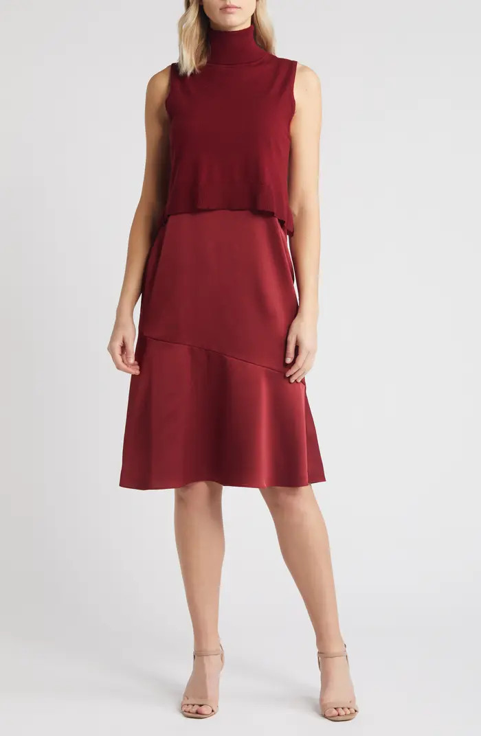 Two-Piece Sleeveless Turtleneck Sweater & Satin Slipdress | Nordstrom
