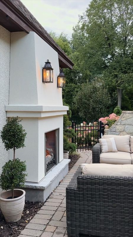 Outdoor fireplace is done! Perfect for the chilly fall season. We used a Heat n Glo fireplace insert. *Exact links: outdoor lanterns, dining furniture cover, patio umbrella, terracotta pots, corduroy pants. *Alternative links: outdoor sofa cover, dining room furniture set (this is very similar to ours), outdoor sofas, faux boxwood (ours is real)  

#LTKstyletip #LTKSeasonal #LTKhome