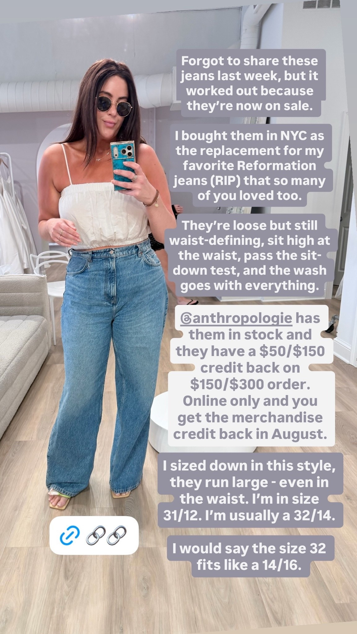 Bought these Anthro jeans to replace my favorite Reformation pair, and I love them. They’re part of Anthro’s spend $150, get $50/spend $300, get $100 promo, and you’ll get the store credit just in time for cute new fall styles to drop.

These high-waisted jeans have a loose silhouette while still being waist defining, and they also pass the sit test. Size down — they run big, even in the waist!

#LTKMidsize