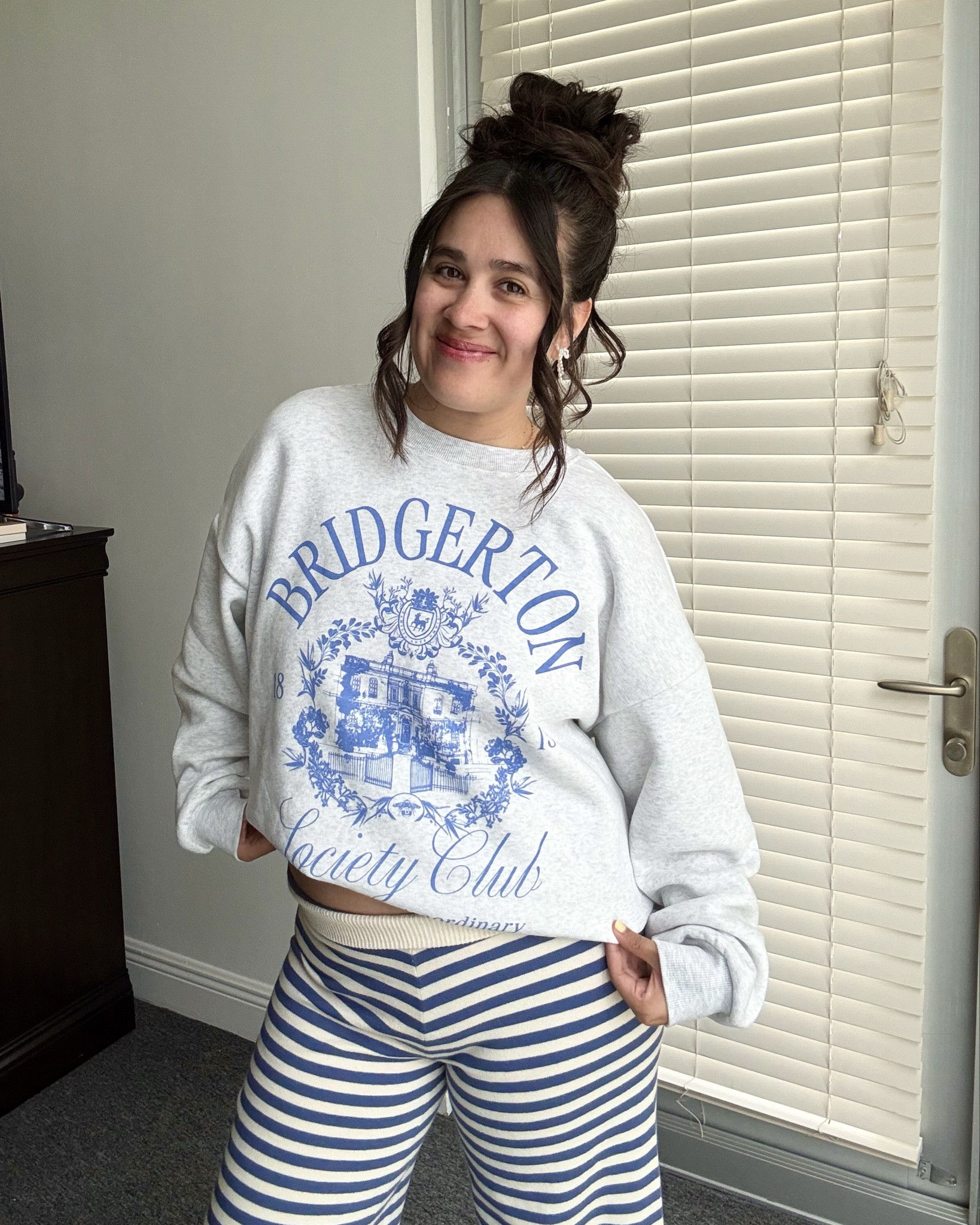 Bridgerton sweatshirt. Size M. Stripped trousers size XS. Who is ready for season 4? 

#LTKootd #LTKgrwm #LTKdayinmylife