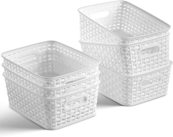 Set of 6 Plastic Storage Baskets - Small Pantry Organizer Basket Bins - Household Organizers with... | Amazon (US)