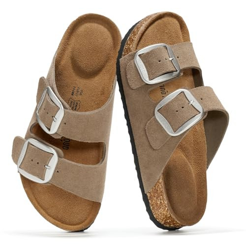 Project Cloud 100% Genuine Leather Flat Sandals for Women 2026 Comfortable Beach Essentials Womens Sandals Memory Foam Vacation Essentials Slides for Women Footwear (Santorini, TAUPSUEDE,8.5M) | Amazon (US)