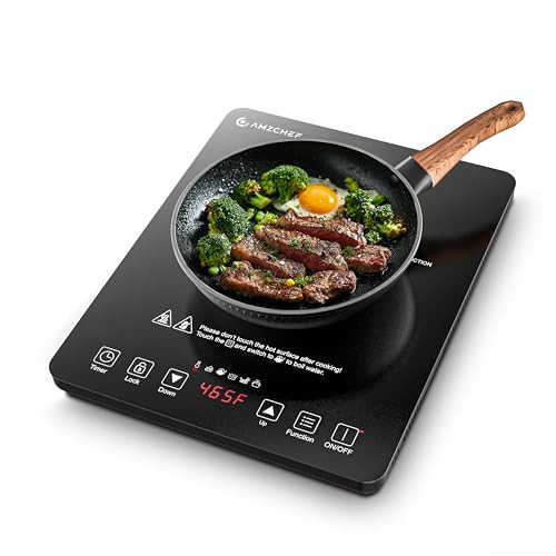 AMZCHEF Portable Induction Cooktop 20 Temperature & Power Levels, 1800W Induction Stove Burner with 6.8" Heating Coil, Low Noise Hot Plate Single Electric Cooktops Countertop Stove with Timer | Amazon (US)
