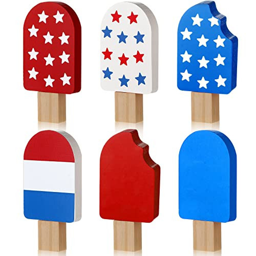 Jetec 6 Pcs 4th of July Table Decor 250th Anniversary Tiered Tray Decor Patriotic Centerpieces Ice Cream Decoration Red Blue White Wooden Sign Memorial Day Summer for Home Office Table Shelf | Amazon (US)