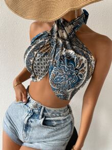 Halter Neck Paisley Print Backless Crop Top
   SKU: sw2111133461741413      
          (324 Revie... | SHEIN