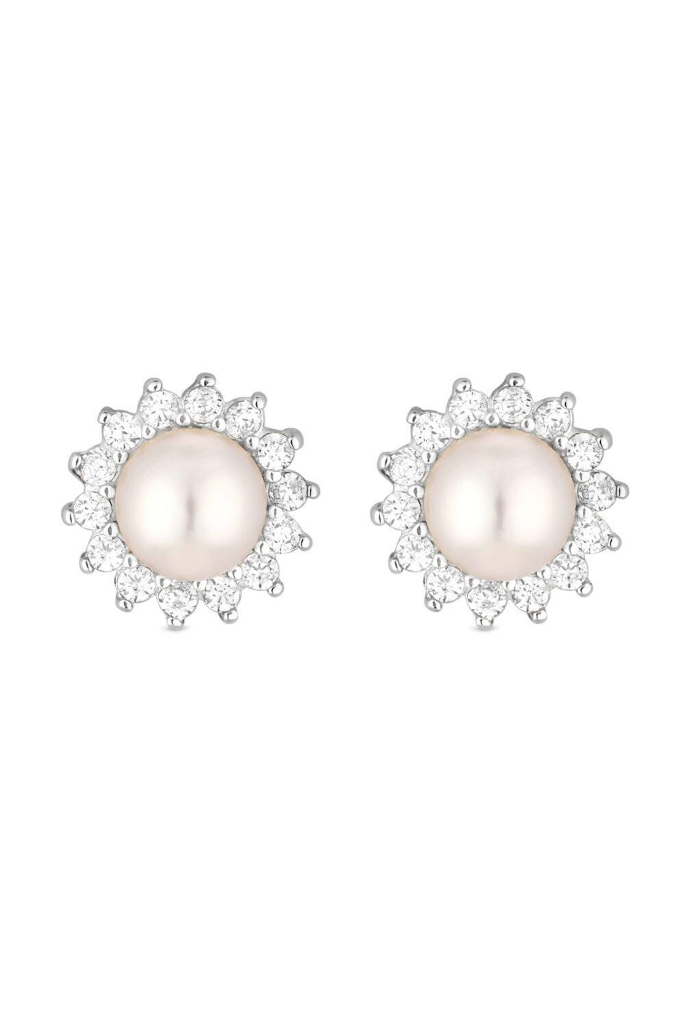 Jewellery | Sterling Silver 925 Freshwater Pearl And Cubic Zirconia Halo Stud Earrings | Simply S... | Warehouse UK & IE