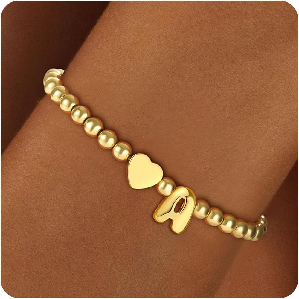 Christmas Gifts for Women Girls Kids - 18K Gold Plated Heart Initial Bracelets for Women Girls Da... | Amazon (US)