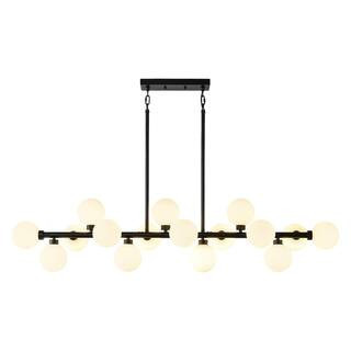 55 in. 16-Light Black Modern Farmhouse Chandelier with Frosted Glass Shades | The Home Depot