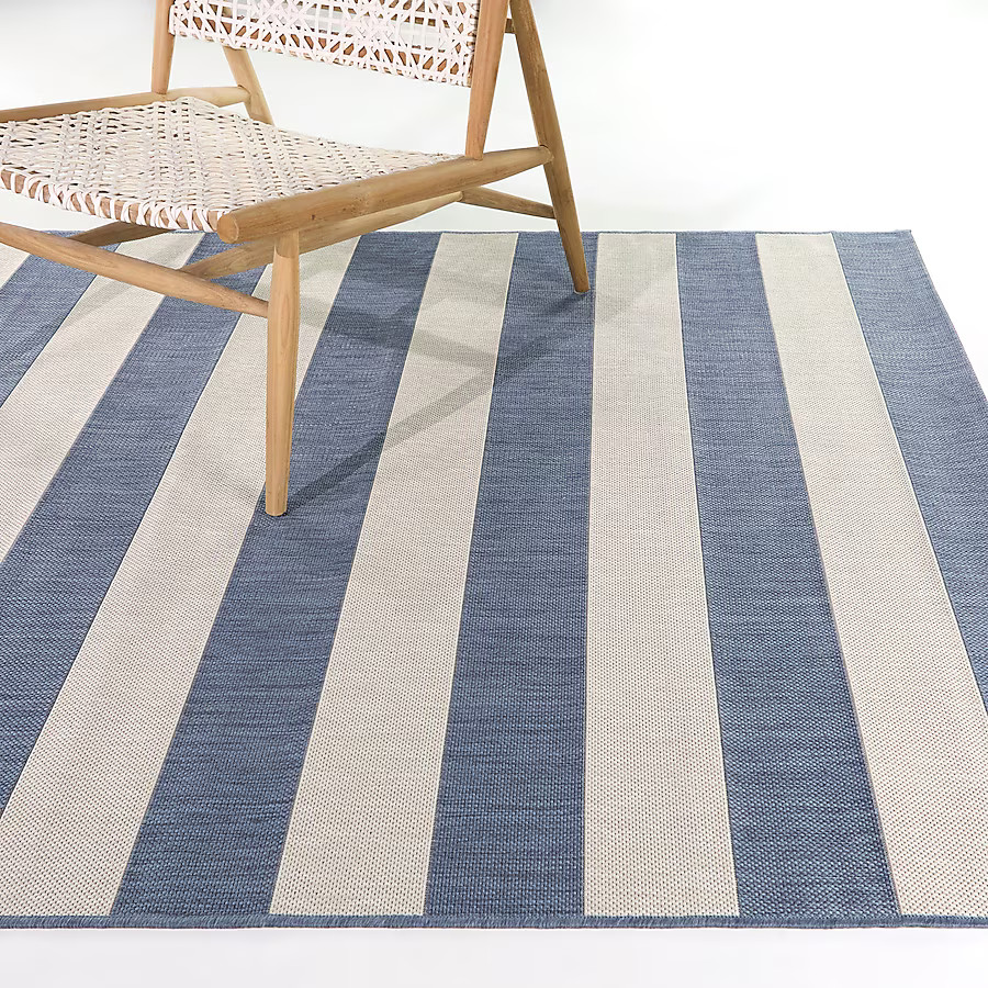 allen + roth Aleah 5 x 7 (ft) Flatweave Polypropylene Blue Rectangular Outdoor Stripe Farmhouse/C... | Lowe's