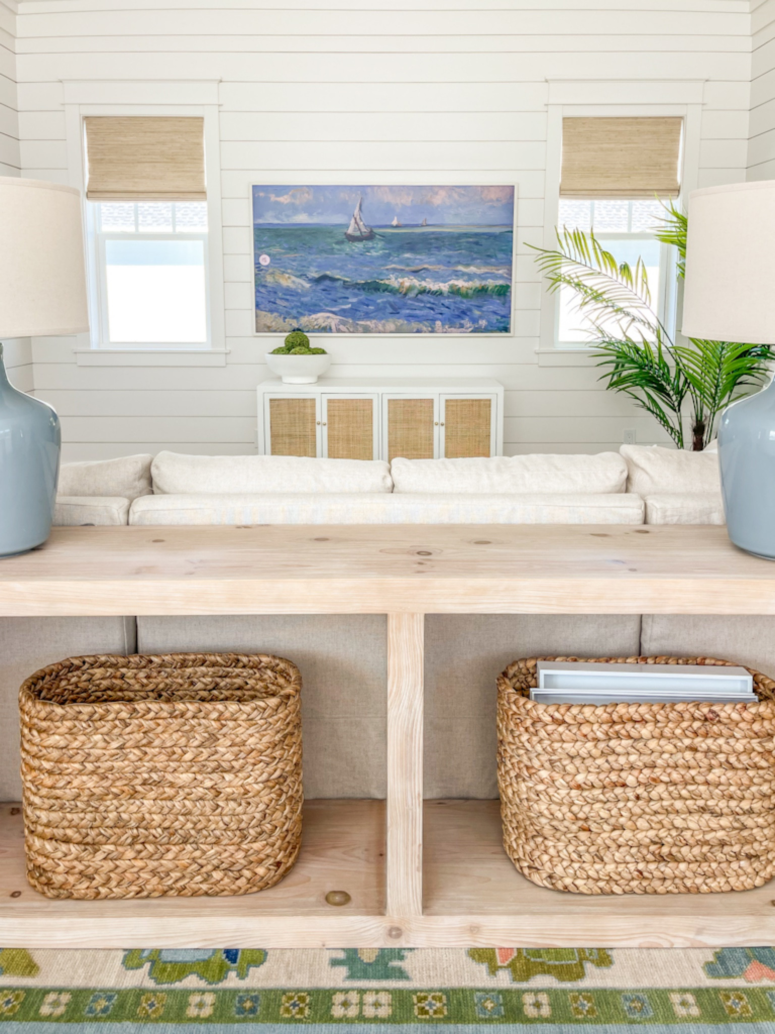 Progress pic of our loft living room space! Loving our automated woven blinds, linen sectional, pine console table, rattan cabinet, faux palm tree and colorful rug! A lot of it is on sale today too!
.
#ltkhome #ltksalealert #ltkseasonal #ltkfindsunder50 #ltkfindsunder100 #ltkstyletip

#LTKhome #LTKSeasonal #LTKsalealert