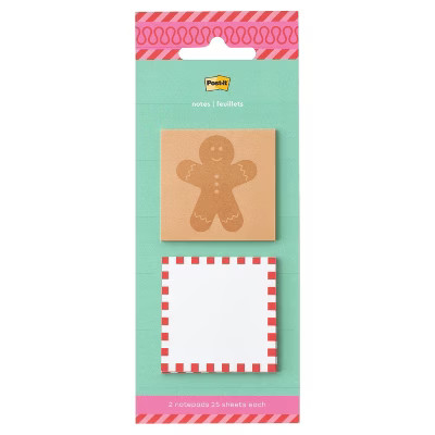 Post-it 2pk Jingle Notes Gingerbread Man 1.9"x1.9" Holiday Sticky Note Pads 25 Sheets Each | Target