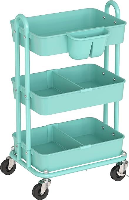 Simple Houseware 3-Tier Multifunctional Rolling Utility Cart with 2 dividers and Hanging Bucket, ... | Amazon (US)