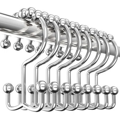 Double Glide Roller Shower Curtain Hooks, Double Sided Rings, Nickel | Wayfair North America