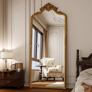 XRAMFY Antique Gold 28 in. W x 69 in. H Arched PU Frame with Ornate Carved Decoration Full Length... | The Home Depot