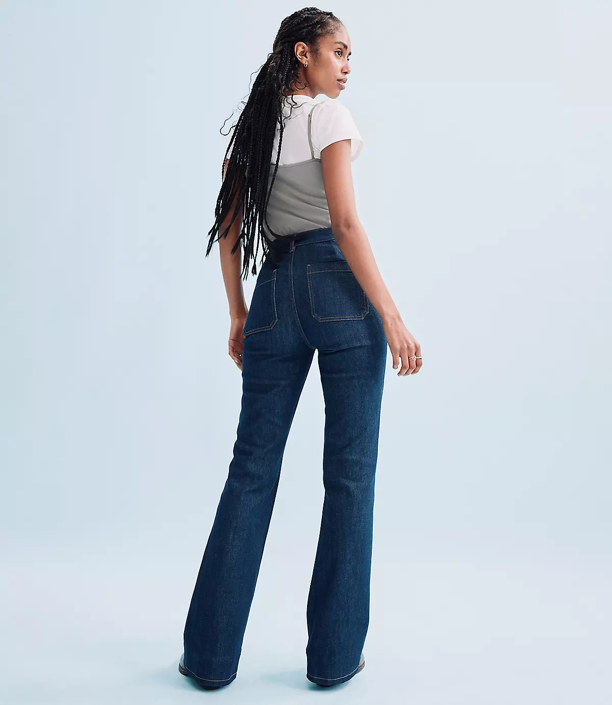 Rivete Tall Patch Pocket High Rise Slim Flare Jeans in Classic Rinse Wash | LOFT