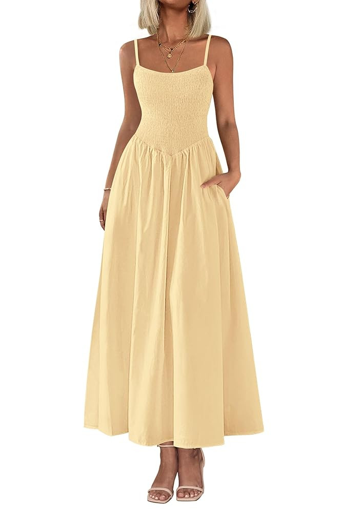 PRETTYGARDEN Women's Smocked Maxi Dresses 2025 Summer Beach Sundress Casual Spaghetti Strap Swing... | Amazon (US)