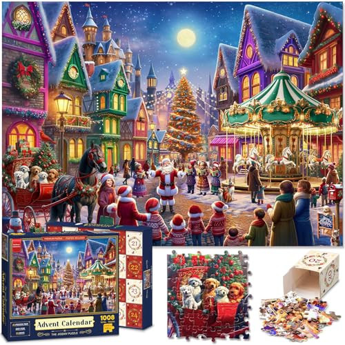 Advent Puzzle Calendar 2024 for Kids and Adults, 24 Days Christmas Countdown Calendars, for Boys Girls,1008 Piece Puzzle in 24 Boxes, Christmas Celebration(27.56 x 19.68 Inch) | Amazon (US)