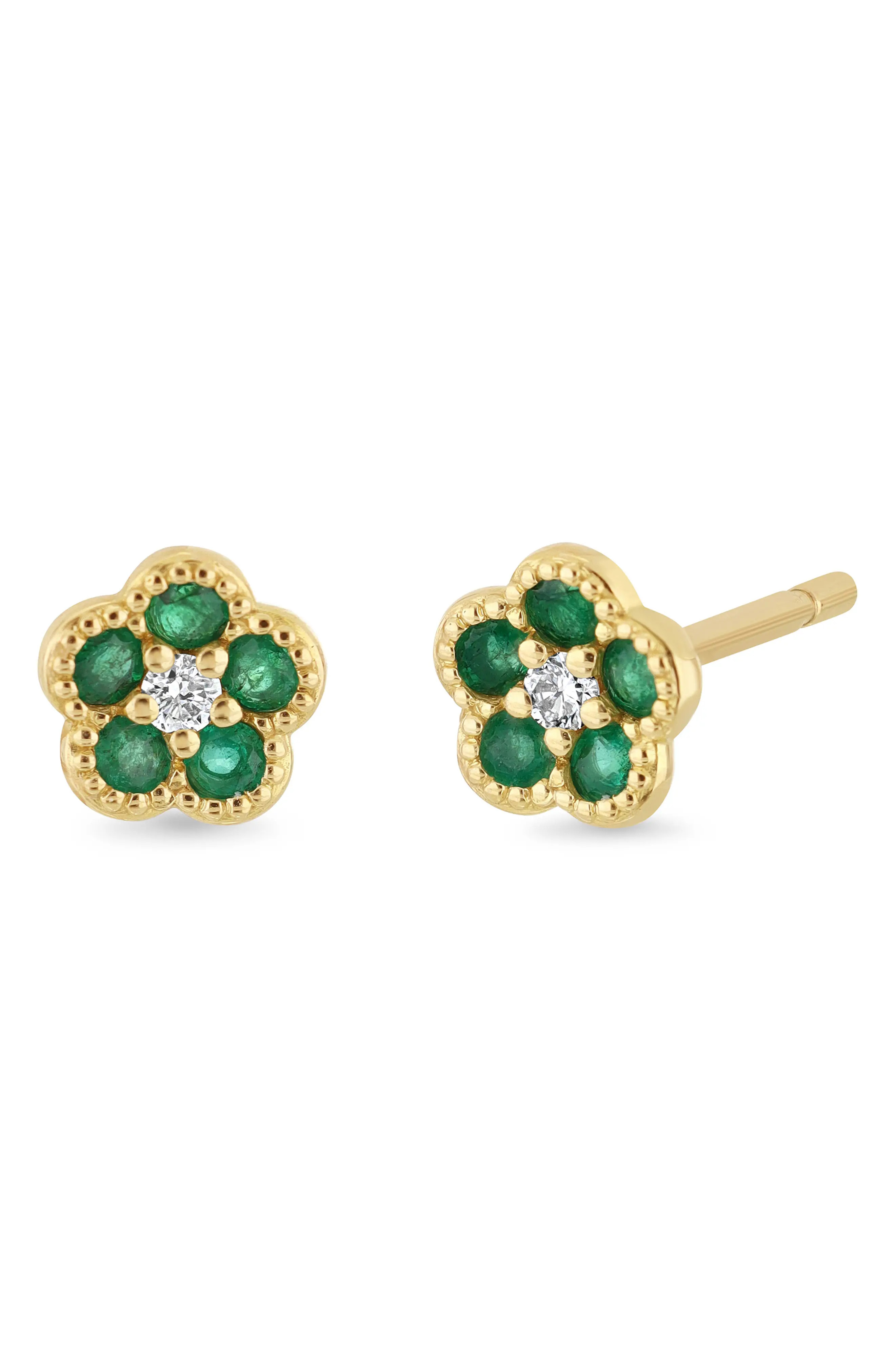 Bony Levy El Mar Diamond & Gemstone Flower Stud Earrings in 18K Yellow Gold/sapphire at Nordstrom | Nordstrom