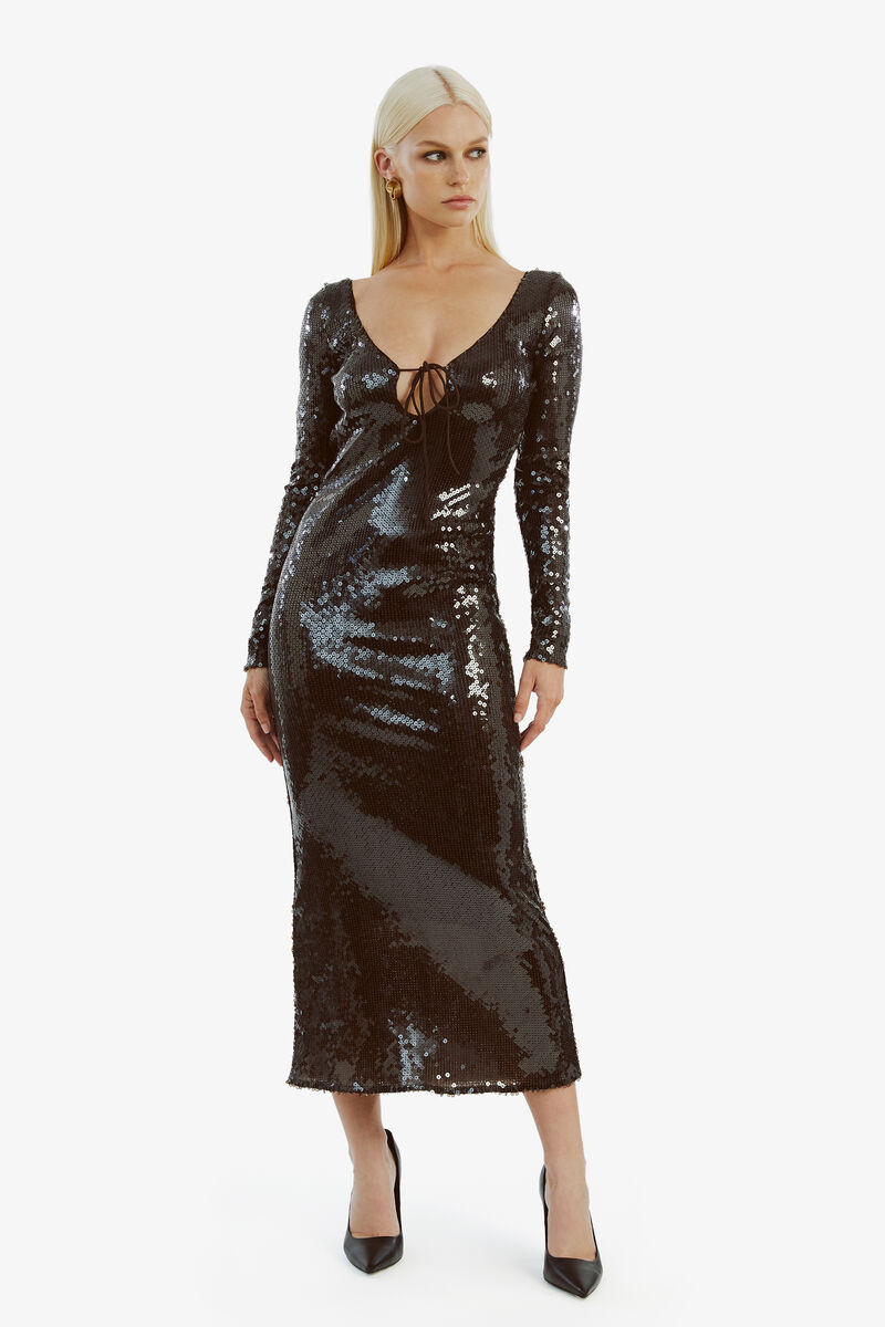 verona sequin maxi dress in dark chocolate | Bardot (US)