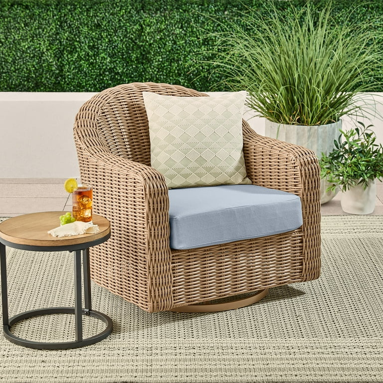 Better Homes & Gardens Bellamy Outdoor 1pk Swivel Glider Chair, Tan Wicker/Blue Cushion | Walmart (US)
