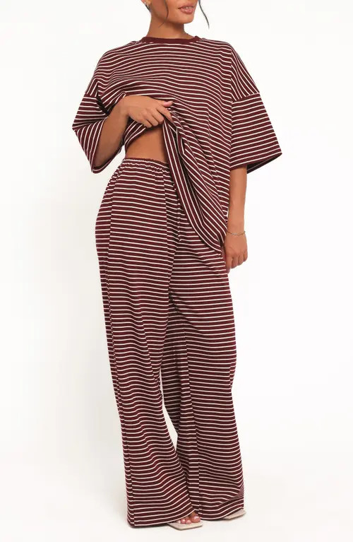 Petal & Pup Wilda Stripe Wide Leg Pants in Burgundy Cream Stripe at Nordstrom, Size X-Small | Nordstrom