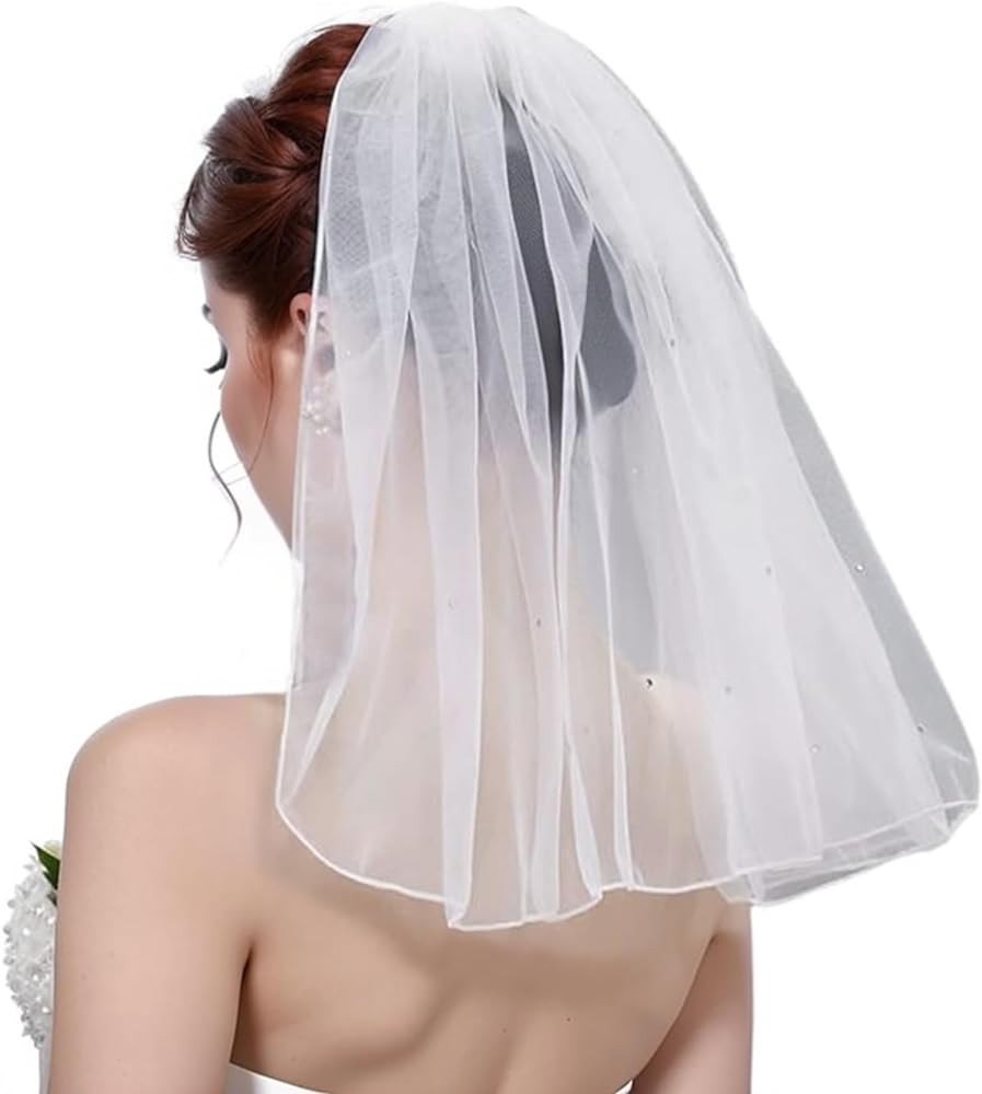HONGMEI 1 Tier Bridal Wedding Veil Women's Short Vails with Rhinestone for Wedding Bachelorette P... | Amazon (US)