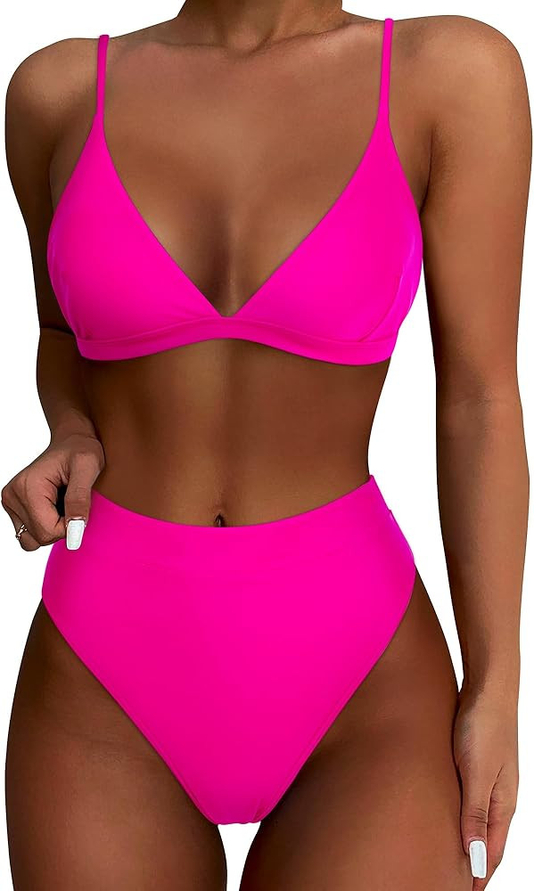 SUUKSESS Women High Waisted High Cut Bikini Set Sexy Triangle Two Piece Swimsuits | Amazon (US)