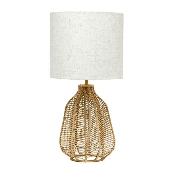 21" Vintage Rattan Wicker Style Paper Rope Bedside Table Lamp With Light Beige Fabric Shade, Natu... | Walmart (US)