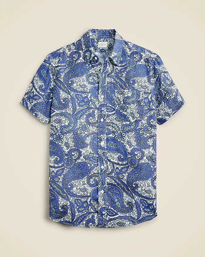 Short-sleeve linen shirt with point collar in print | J. Crew US
