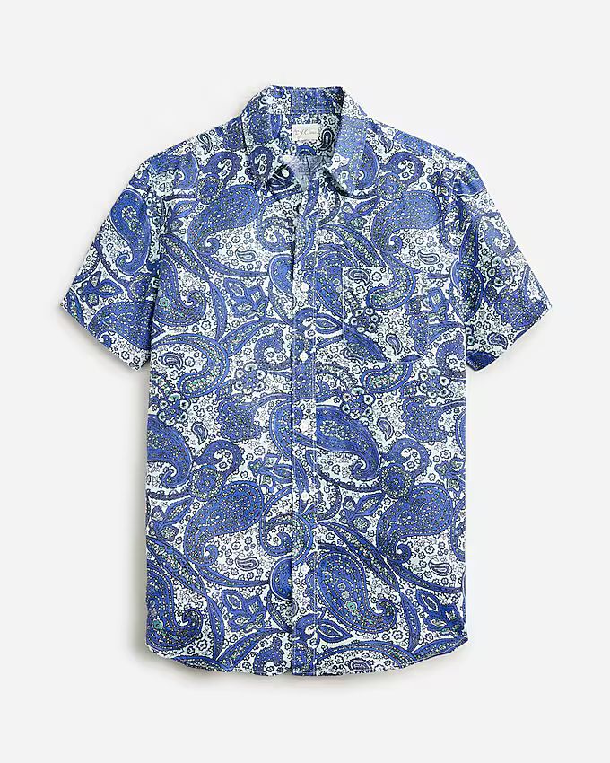 Short-sleeve linen shirt with point collar in print | J. Crew US