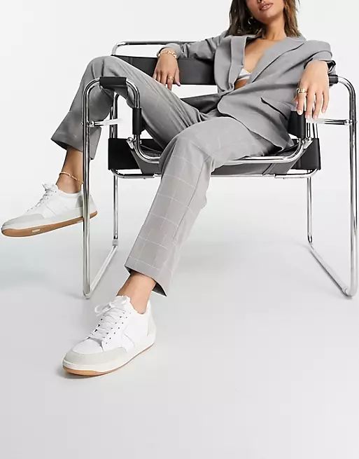 Y.A.S tailored straight leg trousers with elasticated waist and turn up hem in grey check | ASOS (Global)