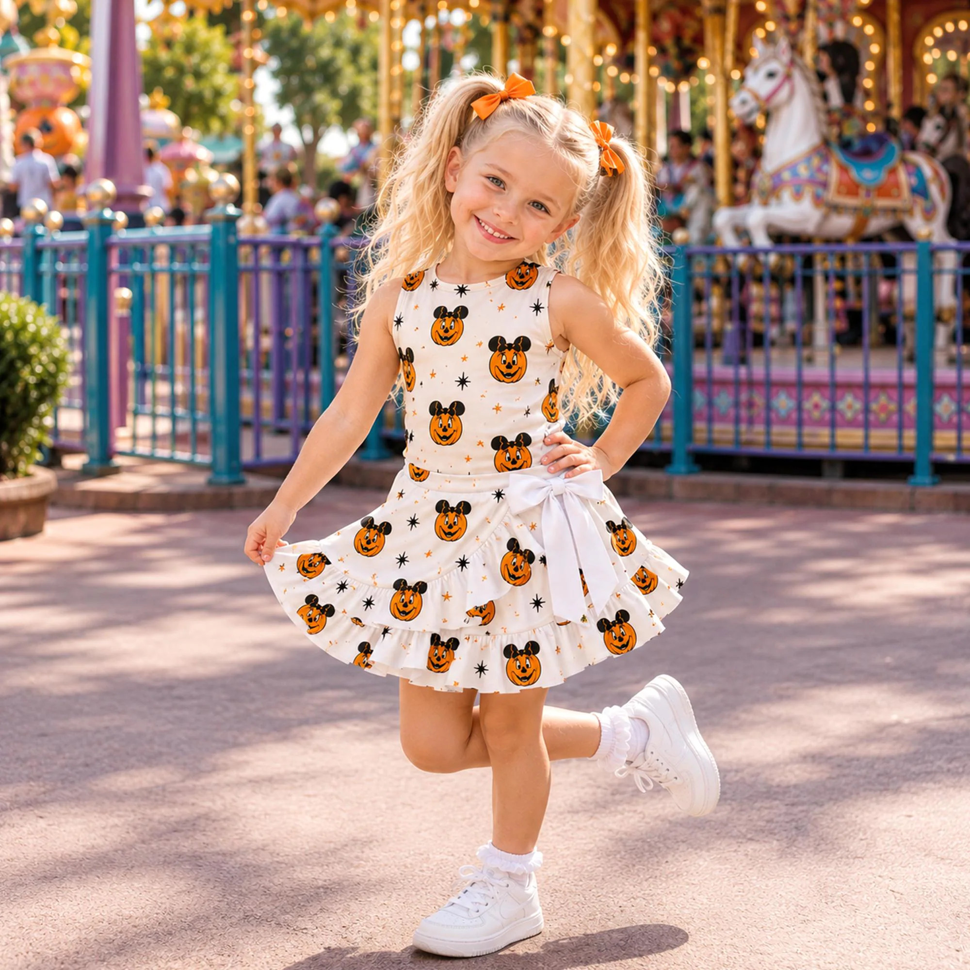Mickey Pumpkin Halloween Bow Skirt Set, Girls Halloween Outfit, Toddler Pumpkin Dress, Theme Park Outfit, Sister Matching Costume | Etsy (Global)