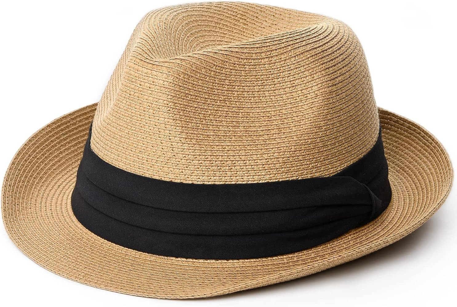FURTALK Fedora Straw Sun Hat for Men Women Foldable Roll Up Short Brim Trilby Hat Panama Beach Hat U | Amazon (US)