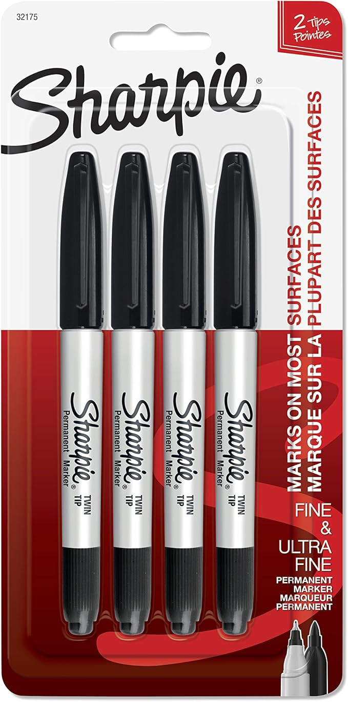 Sharpie Twin Tip Permanent Markers, Fine & Ultra-Fine Points, Black, 4 Pack (32175PP) | Amazon (US)