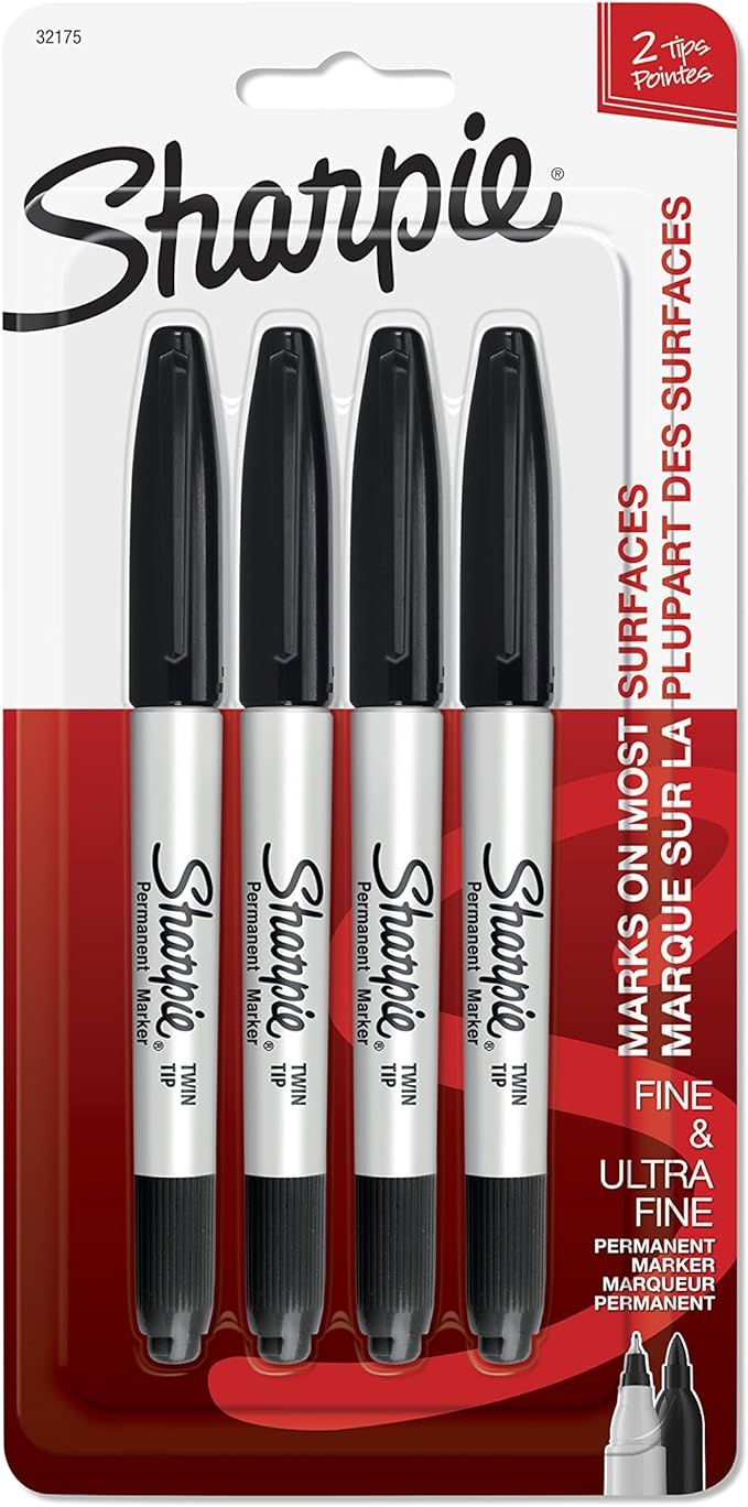 Sharpie Twin Tip Permanent Markers, Fine & Ultra-Fine Points, Black, 4 Pack (32175PP) | Amazon (US)