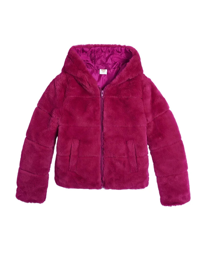 Wonder Nation Girls Faux Fur Jacket, Sizes 4-18 - Walmart.com | Walmart (US)