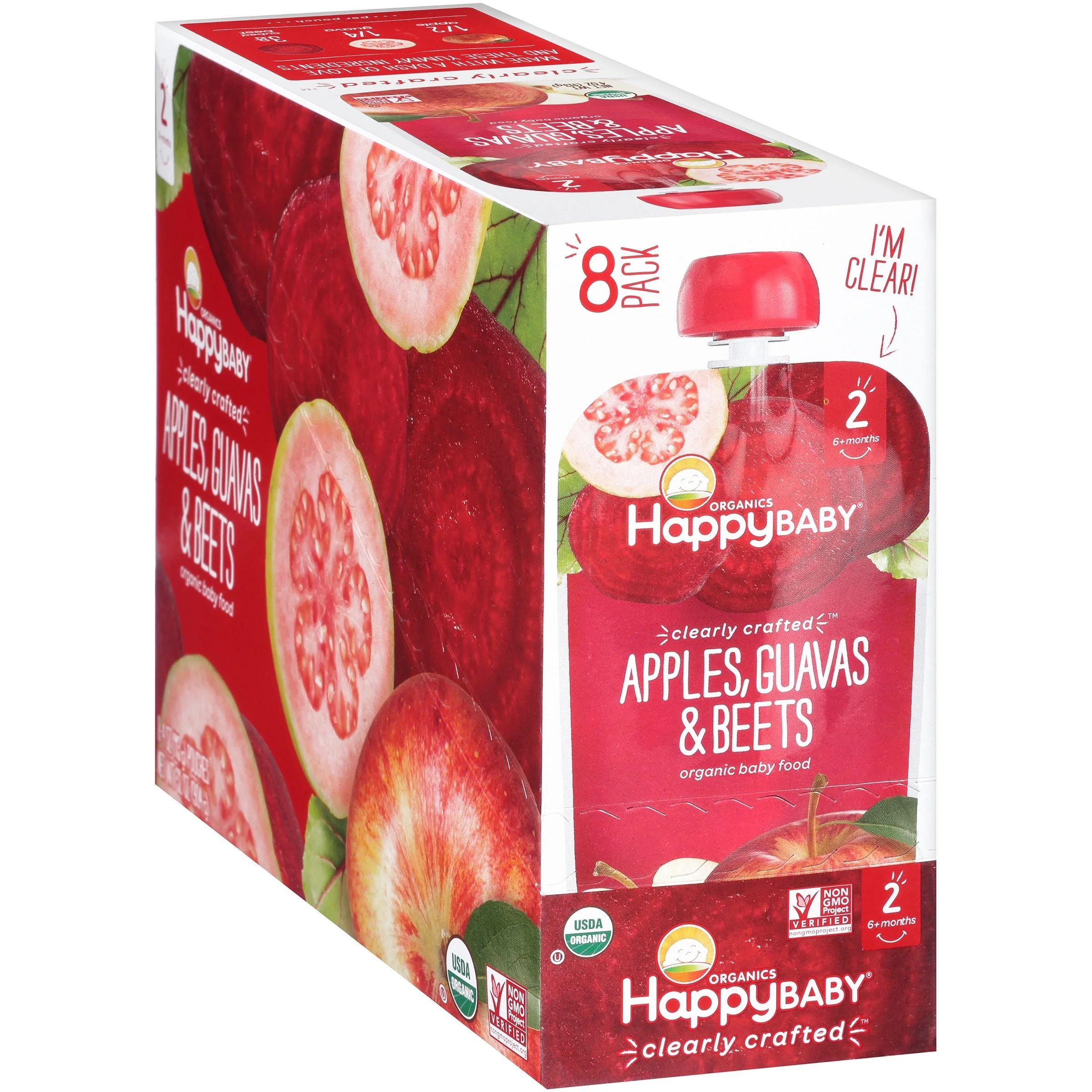 Happy Baby Organics Apples, Guavas & Beets 4 oz. Pouches, 8 count - Walmart.com | Walmart (US)