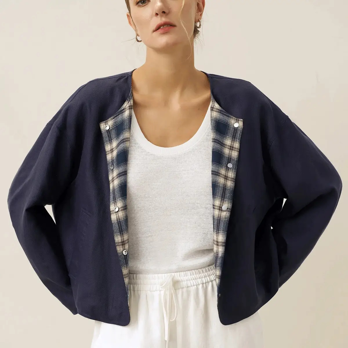 Tencel Linen Reversible Crew Neck Casual Jacket CHLOE | LINTICO