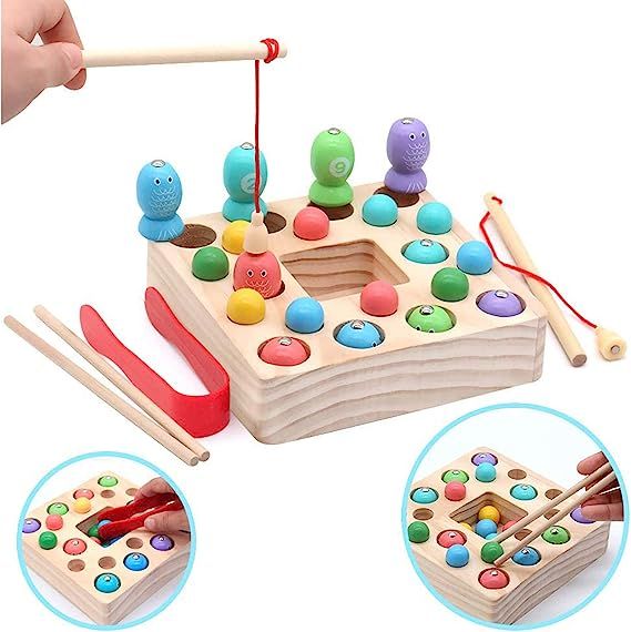 Symiu Montessori Wooden Toys Magnetic Fishing Game Board Interactive Educational Toys Party Play ... | Amazon (UK)